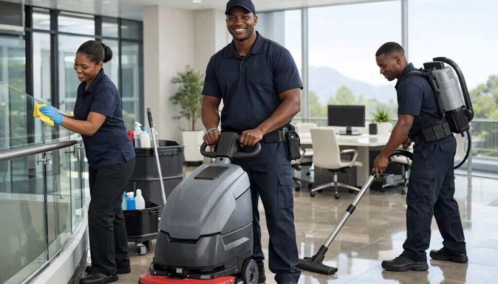 Commercial cleaning in progress